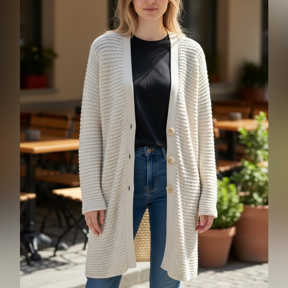 J Jill Elegant Cream Button-Up Sweater